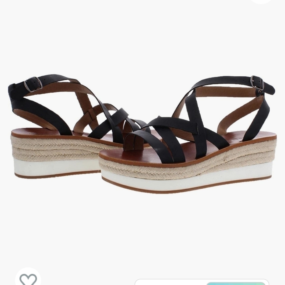 🍀Lucky Brand Women's Jasmei Leather Strappy Espadrille Wedge Sandals Size 11